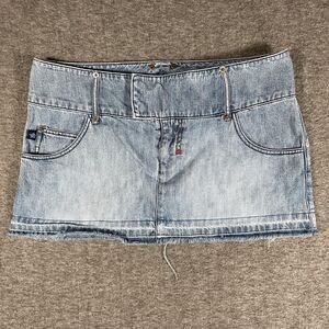 Tyte Skirt Juniors 9 Blue Denim Mini Raw Hem Maxi Short mini Skirt Low Rise Y2K